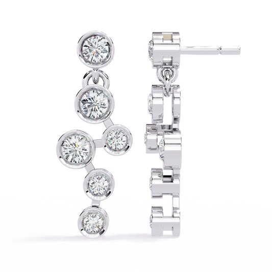 0.4 CTW round diamond linked bezel drop earrings in White Gold, angled view – Lunéa Paris