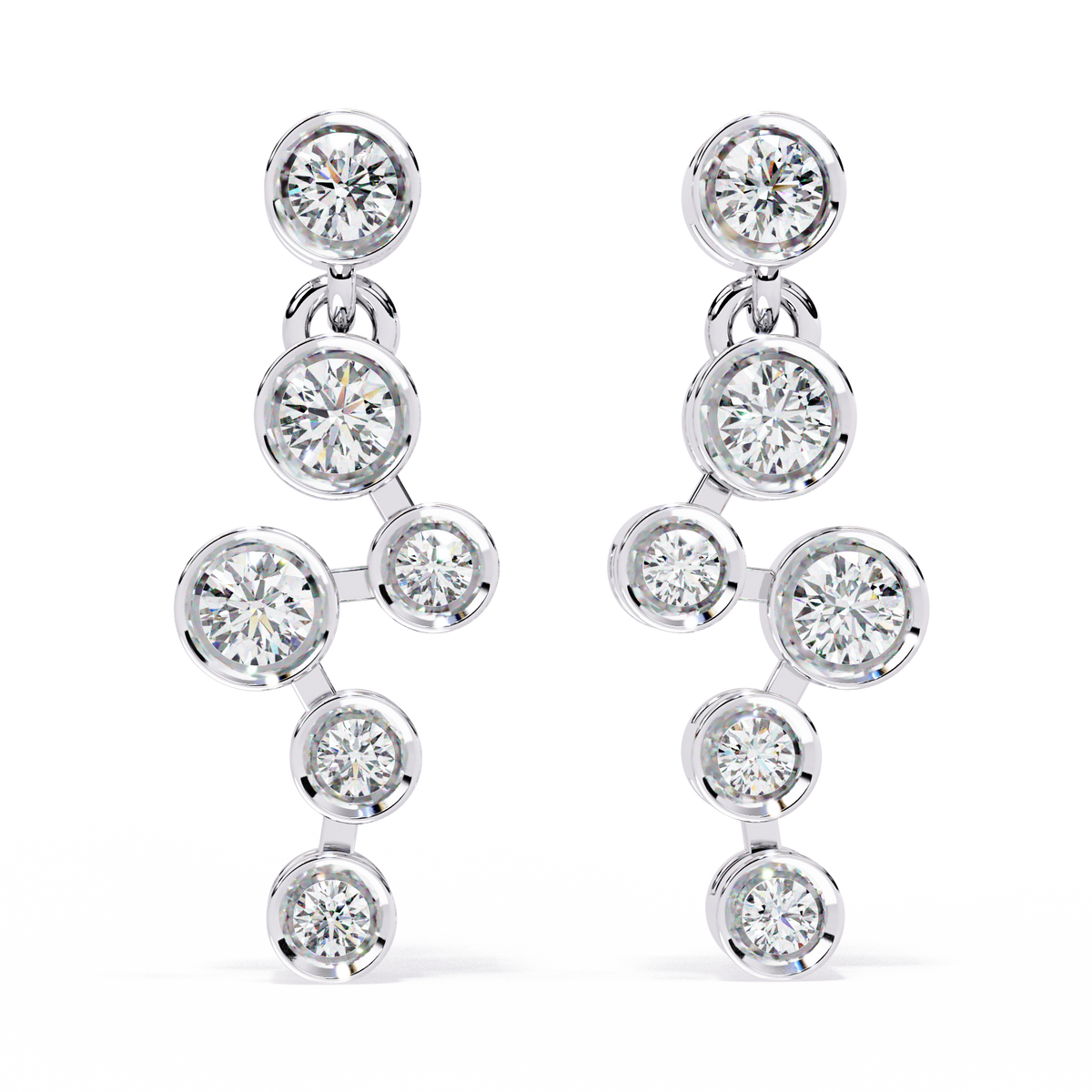 0.4 CTW round diamond linked bezel drop earrings in White Gold, front view – Lunéa Paris
