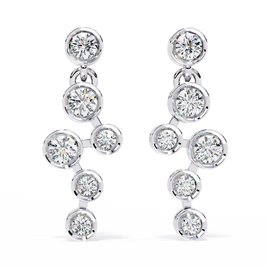 0.4 CTW round diamond linked bezel drop earrings in White Gold, front view – Lunéa Paris