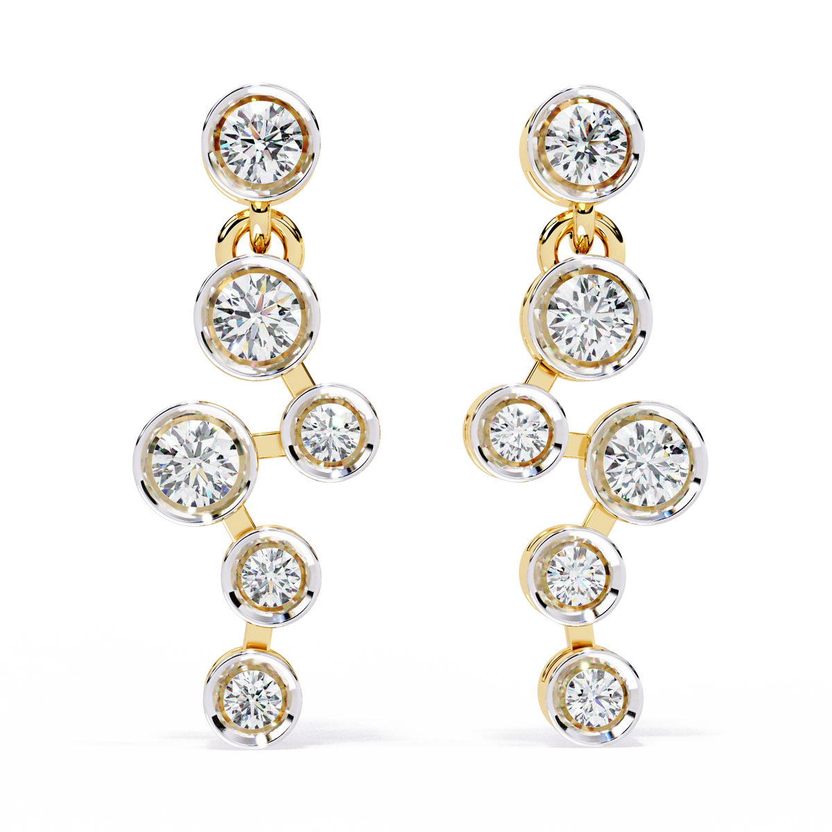 0.4 CTW round diamond linked bezel drop earrings in Yellow Gold, front view – Lunéa Paris