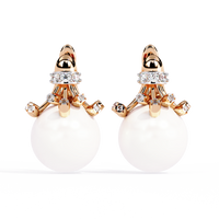 0.4 CTW round diamond pearl sculptural hoop-drop earrings in Rose Gold, front view – Lunéa Paris