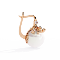 0.4 CTW round diamond pearl sculptural hoop-drop earrings in Rose Gold, side view – Lunéa Paris