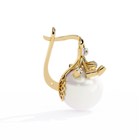 0.4 CTW round diamond pearl sculptural hoop-drop earrings in Yellow Gold, side view – Lunéa Paris