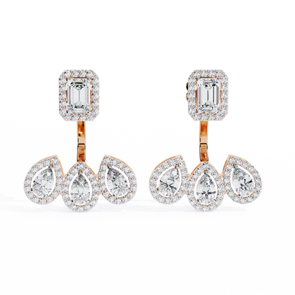 3.6 CTW emerald pear and round lab-grown diamond drop earrings in rose gold