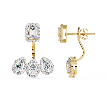 3.6 CTW emerald pear and round lab-grown diamond drop earrings in yellow gold