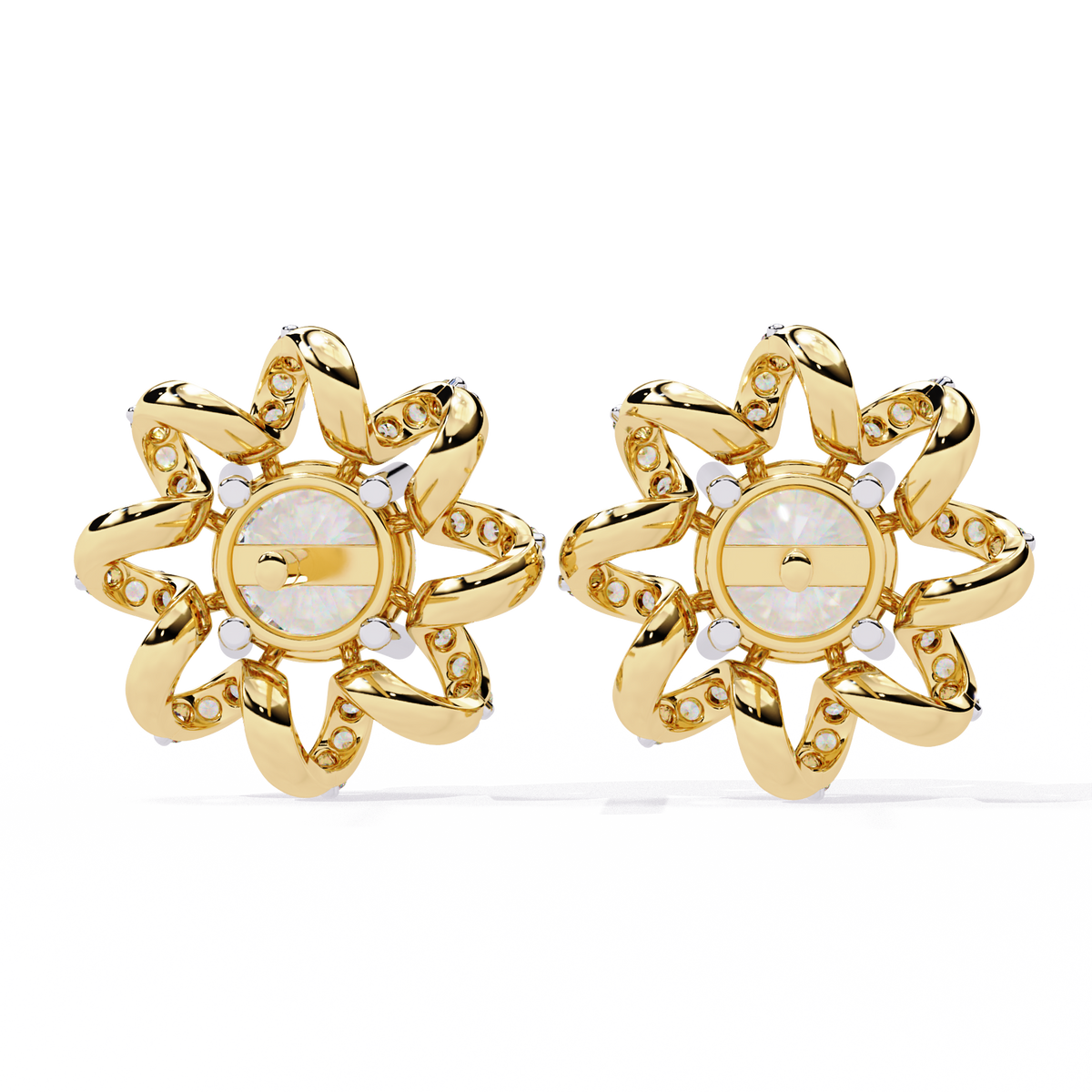 1.9 CTW round lab-grown diamond floral swirl stud earrings in white gold