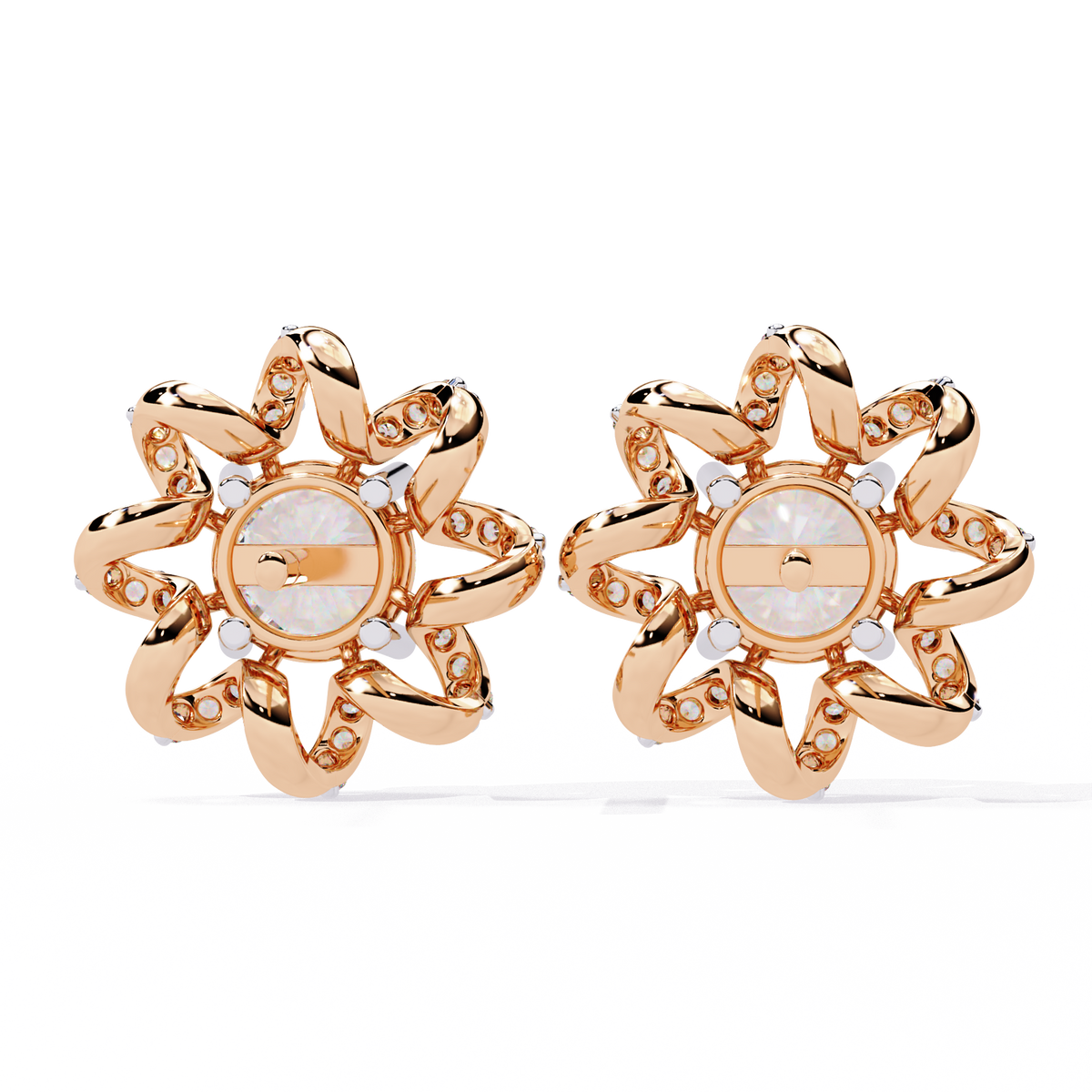 1.9 CTW round lab-grown diamond floral swirl stud earrings in yellow gold