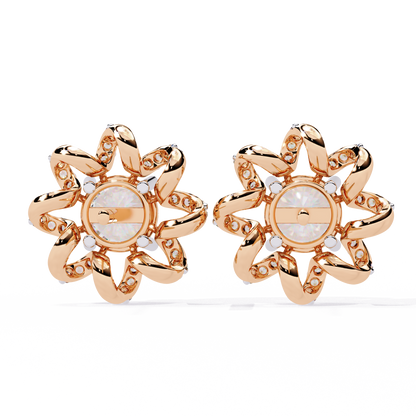 1.9 CTW round lab-grown diamond floral swirl stud earrings in yellow gold