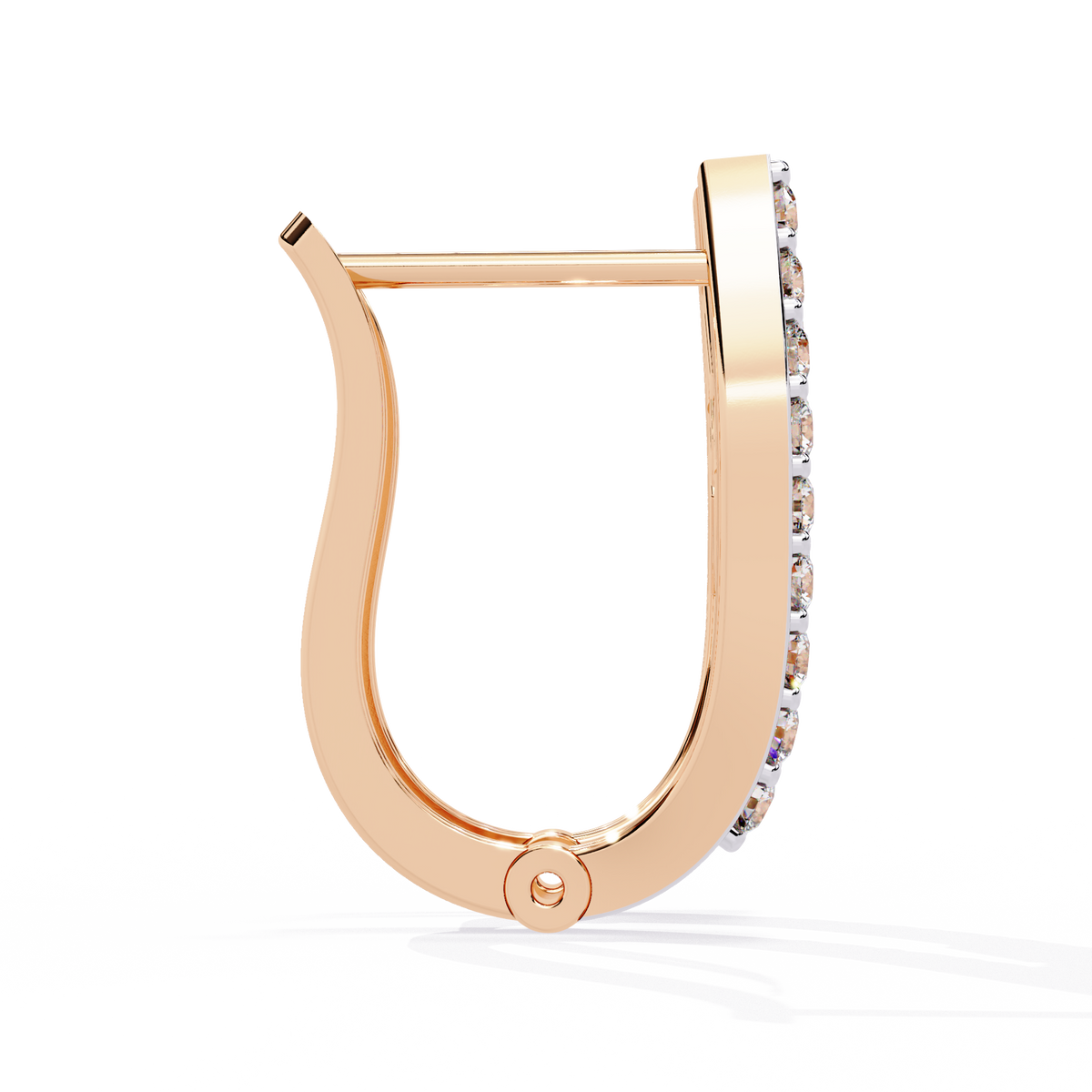 0.4 CTW baguette and round diamond sculptural hoop earrings in Rose Gold, side view – Lunéa Paris
