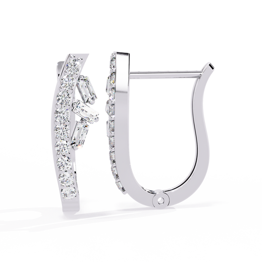 0.4 CTW baguette and round diamond sculptural hoop earrings in White Gold, angled view – Lunéa Paris