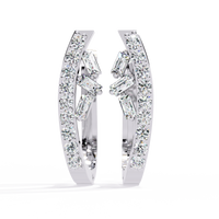 0.4 CTW baguette and round diamond sculptural hoop earrings in White Gold, front view – Lunéa Paris