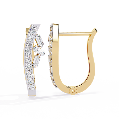 0.4 CTW baguette and round lab-grown diamond huggie hoop earrings in yellow gold