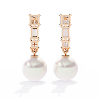 2.1 CTW princess and baguette diamond pearl drop earrings in Rose Gold, rear view – Lunéa Paris