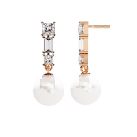 2.1 CTW princess and baguette diamond pearl drop earrings in Rose Gold, side view – Lunéa Paris