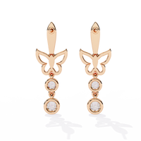 0.6 CTW round diamond butterfly double-drop earrings in Rose Gold, rear view – Lunéa Paris