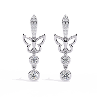 0.6 CTW round diamond butterfly double-drop earrings in White Gold, front view – Lunéa Paris