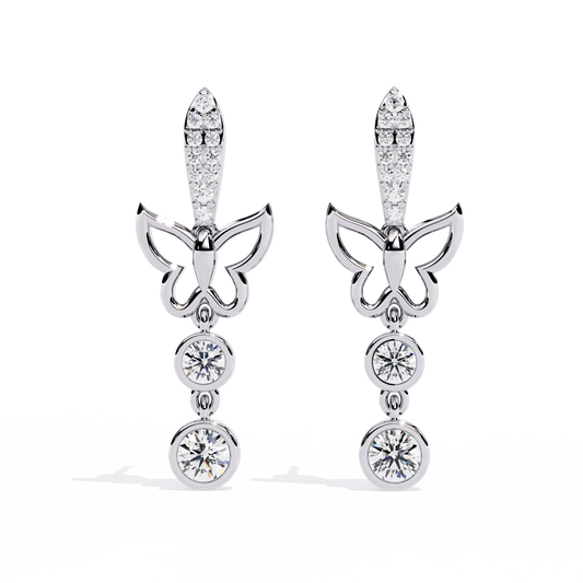 0.6 CTW round diamond butterfly double-drop earrings in White Gold, front view – Lunéa Paris