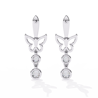 0.6 CTW round diamond butterfly double-drop earrings in White Gold, rear view – Lunéa Paris
