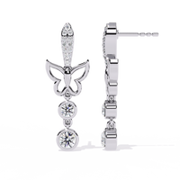 0.6 CTW round diamond butterfly double-drop earrings in White Gold, side view – Lunéa Paris