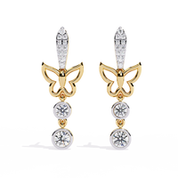 0.6 CTW round diamond butterfly double-drop earrings in Yellow Gold, front view – Lunéa Paris