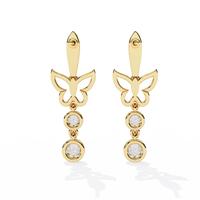 0.6 CTW round diamond butterfly double-drop earrings in Yellow Gold, rear view – Lunéa Paris
