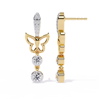 0.6 CTW round diamond butterfly double-drop earrings in Yellow Gold, side view – Lunéa Paris