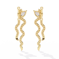 0.8 CTW pear and round diamond wavy drop earrings in Yellow Gold, rear view – Lunéa Paris