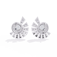 1.7 CTW round diamond fan-cluster stud earrings in White Gold, rear view – Lunéa Paris
