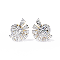 1.7 CTW round diamond fan-cluster stud earrings in Yellow Gold, front view – Lunéa Paris