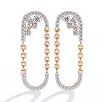 0.5 CTW princess and round diamond oval-link drop stud earrings in Rose Gold, alternate front view – Lunéa Paris