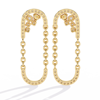 0.5 CTW princess and round diamond oval-link drop stud earrings in Yellow Gold, front view – Lunéa Paris