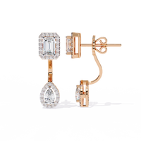 2.1 CTW emerald and pear halo diamond drop earrings in Rose Gold, angled view – Lunéa Paris