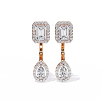 2.1 CTW emerald and pear halo diamond drop earrings in Rose Gold, front view – Lunéa Paris