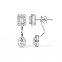 2.1 CTW emerald and pear halo diamond drop earrings in White Gold, angled view – Lunéa Paris