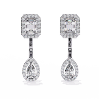 2.1 CTW emerald and pear halo diamond drop earrings in White Gold, front view – Lunéa Paris