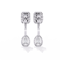2.1 CTW emerald and pear halo diamond drop earrings in White Gold, rear view – Lunéa Paris