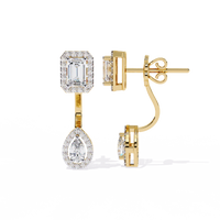 2.1 CTW emerald and pear halo diamond drop earrings in Yellow Gold, angled view – Lunéa Paris