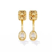 2.1 CTW emerald and pear halo diamond drop earrings in Yellow Gold, rear view – Lunéa Paris