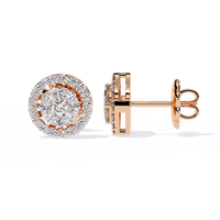 1.5 CTW marquise and round diamond floral halo stud earrings in Rose Gold, angled view – Lunéa Paris