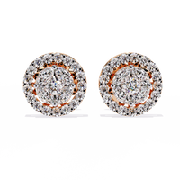 1.5 CTW marquise and round diamond floral halo stud earrings in Rose Gold, front view – Lunéa Paris
