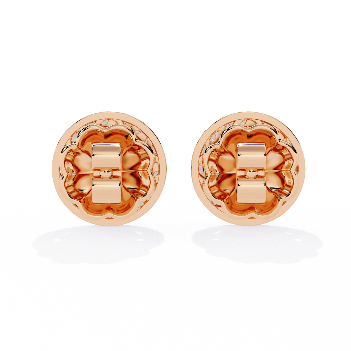 1.5 CTW marquise and round diamond floral halo stud earrings in Rose Gold, rear view – Lunéa Paris