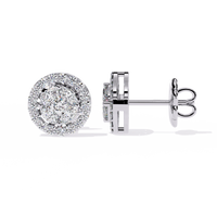 1.5 CTW marquise and round diamond floral halo stud earrings in White Gold, angled view – Lunéa Paris
