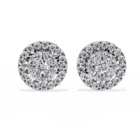 1.5 CTW marquise and round diamond floral halo stud earrings in White Gold, front view – Lunéa Paris