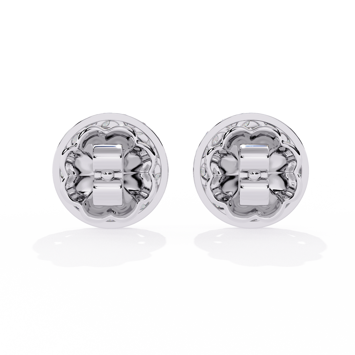 1.5 CTW marquise and round diamond floral halo stud earrings in White Gold, rear view – Lunéa Paris
