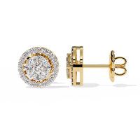 1.5 CTW marquise and round diamond floral halo stud earrings in Yellow Gold, angled view – Lunéa Paris
