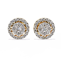 1.5 CTW marquise and round diamond floral halo stud earrings in Yellow Gold, front view – Lunéa Paris