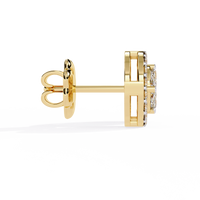 1.5 CTW marquise and round diamond floral halo stud earrings in Yellow Gold, side view – Lunéa Paris