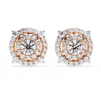 2.3 CTW round diamond concentric halo stud earrings in Rose Gold, front view – Lunéa Paris