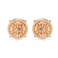 2.3 CTW round diamond concentric halo stud earrings in Rose Gold, rear view – Lunéa Paris