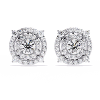 2.3 CTW round diamond concentric halo stud earrings in White Gold, front view – Lunéa Paris